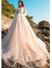 Ivory Lace Peach Tulle Wedding Dress With Horsehair Trim